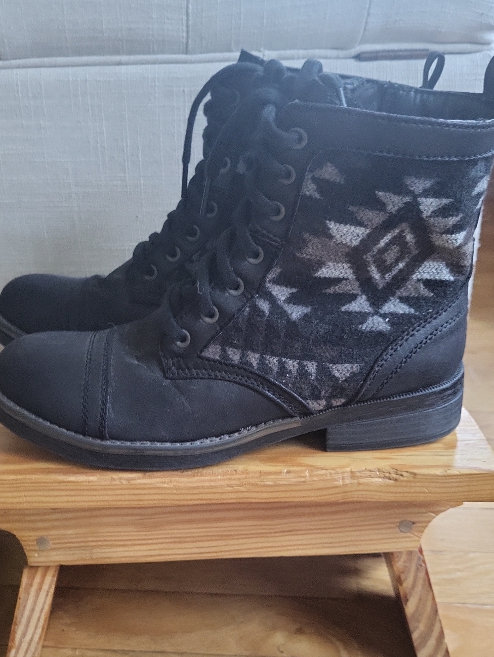 Mossimo Supply Co. Black Lace-Up Ankle Boots with Aztec Pattern